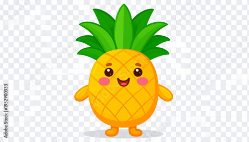 A cute cartoon illustration of a happy pineapple character with a smiling face and small limbs Vector