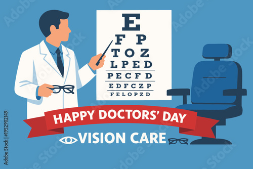 Ophthalmologist with Eye Chart and Glasses for Doctors' Day Tribute
