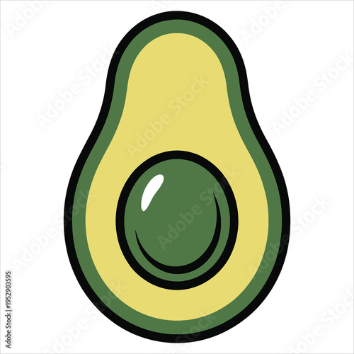 A cartoon image of a halved avocado