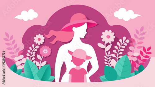 Vector illustration of a woman breastfeeding in a floral setting
