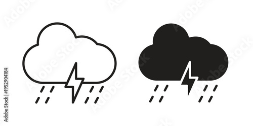 Thunderstorm icon simple outline style. Editable stroke EPS 10