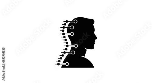 Silhouette of a man's head with connected nodes representing data or intelligence
