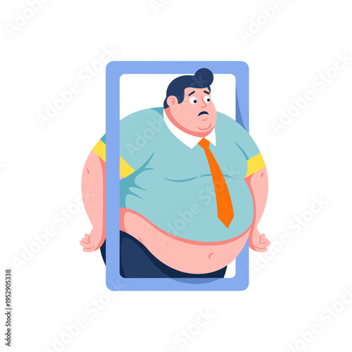 Overweight man looking concerned in a frame wearing a tie  