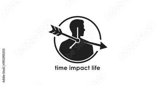 Silhouette of a person with an arrow piercing through their head, symbolizing time impact on life