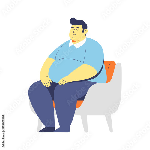 Overweight man sitting on an armchair looking relaxed and casual Concept of Obesity & Overweight  