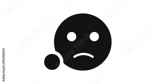 Sad Face Icon with Thought Bubble - Negative Emotion and Depression Concept