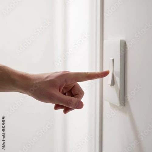 Turning on light switch on wall.