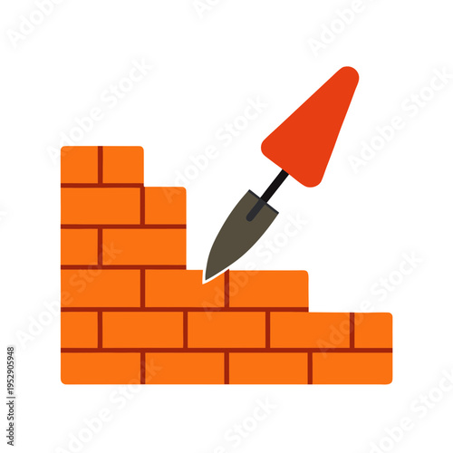 Brick wall construction trowel tool building wall masonry work house construction orange bricks
