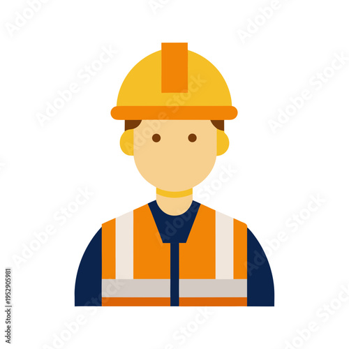 Construction worker with helmet and safety vest in front view industrial worker profession