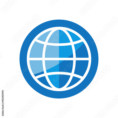 Globe icon with blue continents and meridians global network communication internet symbol
