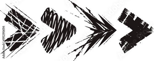 black grunge arrows set with distressed textures hand drawn brush stroke directional symbols