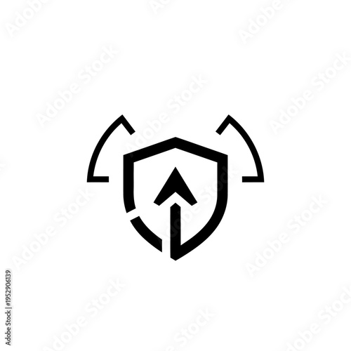 Shield with arrow and circular lines.
