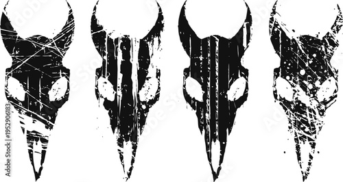grunge animal skulls with horns distressed texture with gothic and tribal artwork