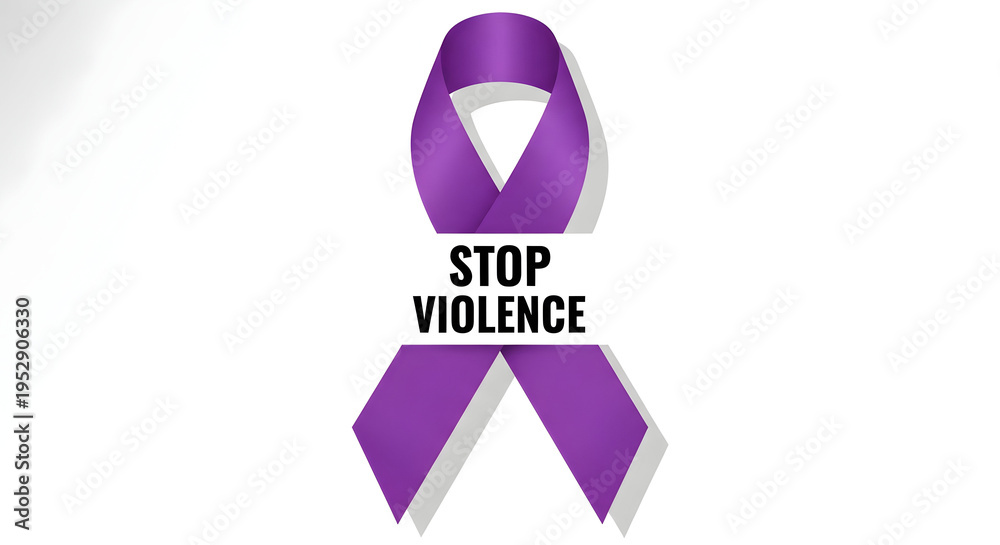 Fototapeta premium Purple ribbon with stop text stop awareness ribbon anti-violence purple awareness