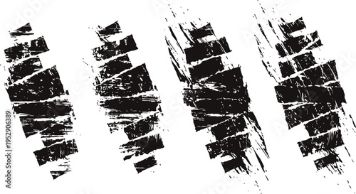 Abstract grunge paint strokes set in black and white, rough textured artistic brush marks, distressed vintage design elements