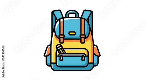 Cute Cartoon Backpack with Pencil, School Supplies, Travel Bag Icon
