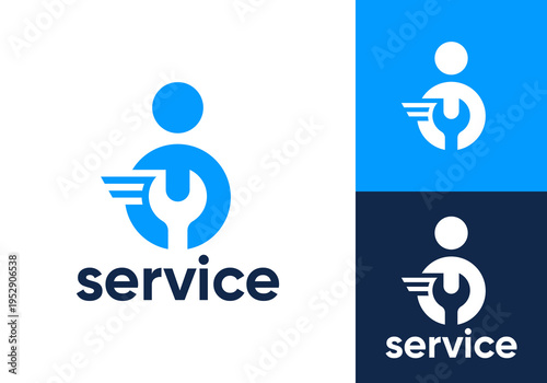 abstract wrench and people logo. mechanic technical auto service design concept
