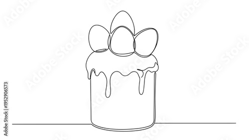 Easter cake with eggs on top line art in black on white