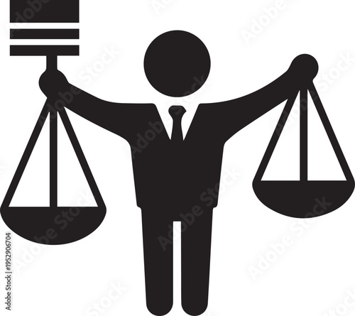 Lawyer justice scales silhouette vector line art illustration, legal professional weighing options