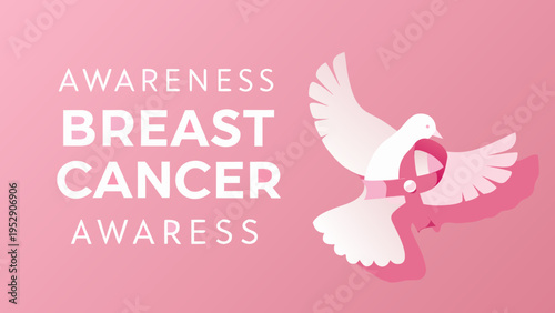 Breast cancer awareness ribbon with a white dove illustration design