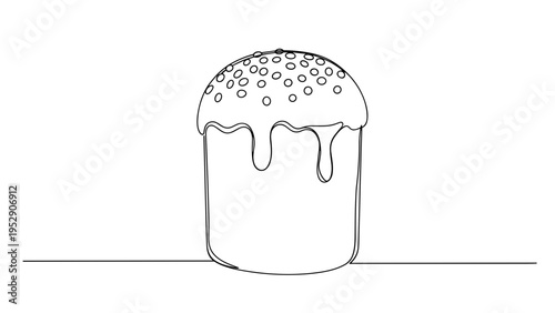 Easter cake with glaze line art in black on white