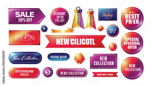 Set of vector red sale and discount labels, tags, and badges for promotion and offers