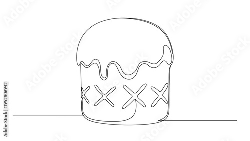 Easter cake with icing line art in black on white