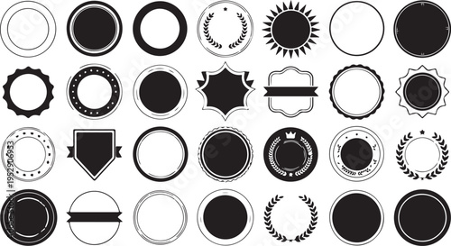 A diverse collection of circular frames and badge shapes for labels and decorative elements