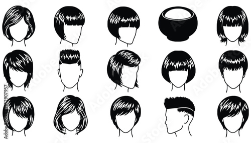 Haircut vector illustrations of various styles and silhouettes for design