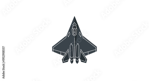 Modern Stealth Fighter Jet Icon - Dark Gray Silhouette on White Background