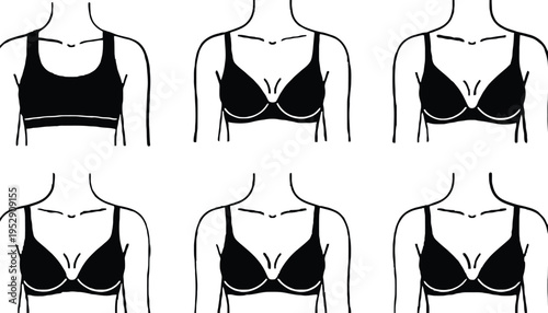 Bra silhouette vector illustration of various women's underwear types