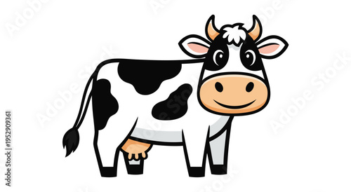 Cute Black and White Cow Illustration - Adorable Farm Animal Vector Graphic for Dairy and Agriculture Concepts