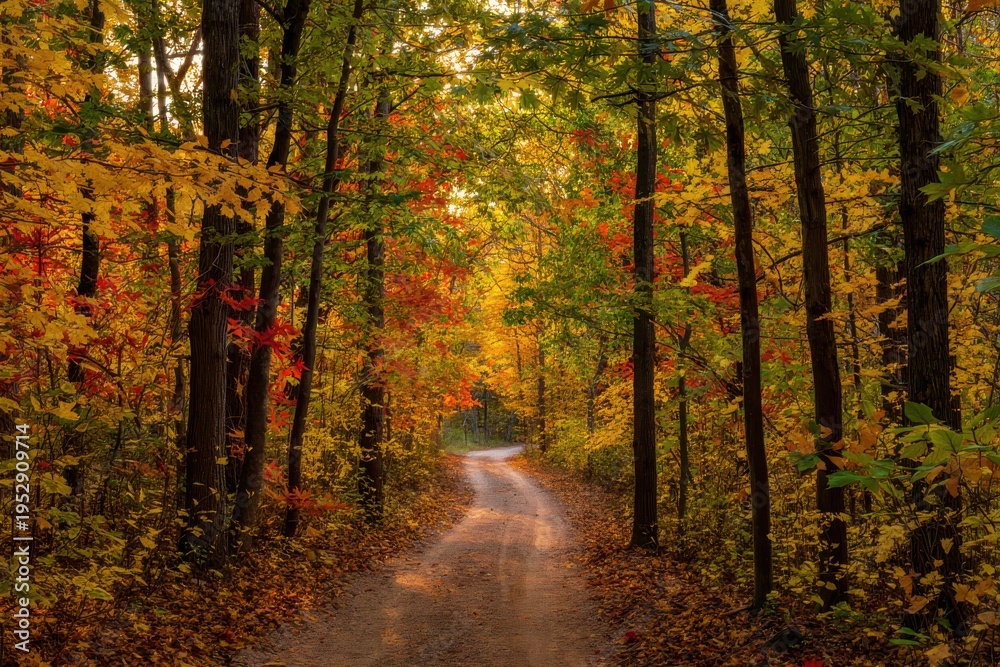 Obraz premium Autumn Forest Path with Colorful Leaves