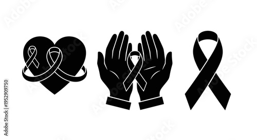 Awareness Ribbons and Hands Symbolizing Support.
