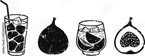 fresh fig fruit and iced drink glasses with slices, summer refreshment and healthy tropical beverage