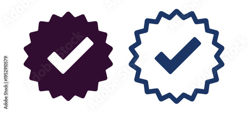 blue verified badge icon set, blue tick check with social media account icon, verified profile symbol collection, authentication approval marks, trusted user badge design