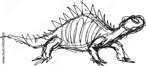 spiny lizard walking side view with detailed shelf like back and claws