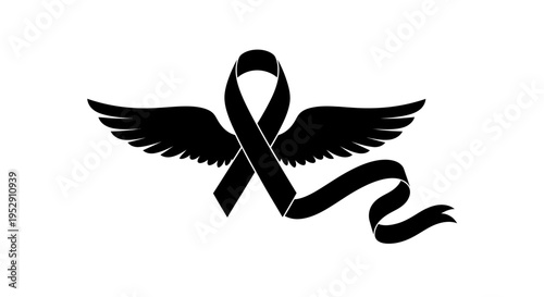 Black Awareness Ribbon with Wings Symbol.