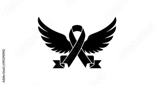 Black Awareness Ribbon with Wings Symbol.
