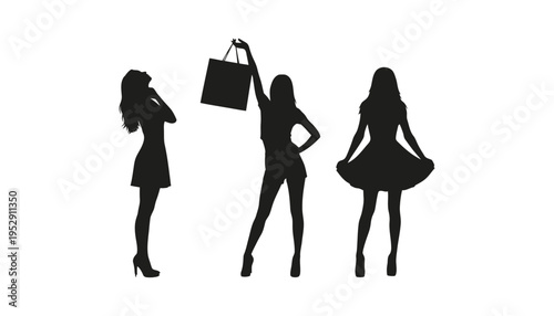 Woman silhouette vector illustration with shopping bags and stylish poses