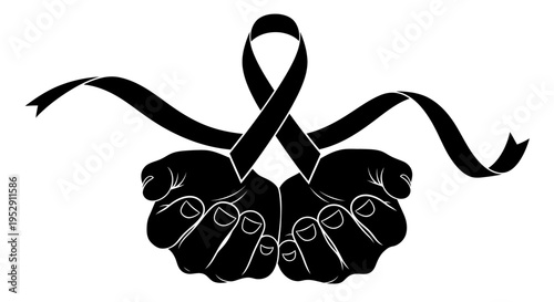 Black Boxing Gloves with Ribbon Symbol.