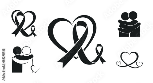 Black Heart Ribbon Love Symbols Illustration.