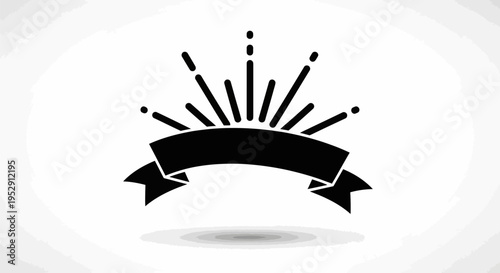 Black Ribbon Banner with Sunburst Design Element.