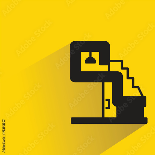 modern house building icon with shadow on yellow background