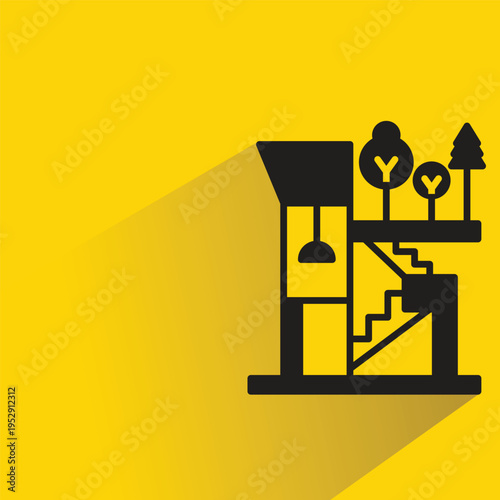 modern house building icon with shadow on yellow background