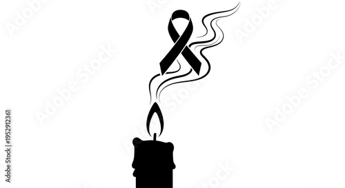 Black Ribbon Candle Flame Mourning Memorial.