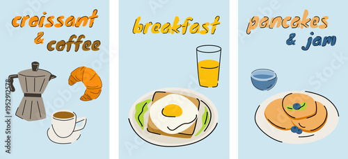 Breakfast Poster with Coffee Croissant and Pancakes