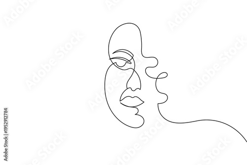 A minimalist continuous one line drawing of a woman's face. This elegant vector illustration features clean black lines on a white background, perfect for modern aesthetic designs and logos.