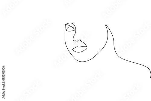 A minimalist continuous one line drawing of a woman's face. This elegant vector illustration features clean black lines on a white background, perfect for modern aesthetic designs and logos.