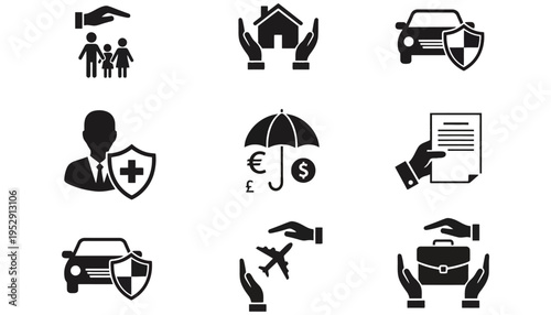 Insurance icon set including protection and safety symbols